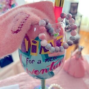 Enesco by Lolita Retirement Blown Wine Glass gift with bracelet & heart socks